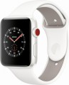 Apple - Geek Squad Certified Refurbished Apple Watch Edition (GPS + Cellular), 42mm with Soft White/Pebble Sport Band - White Ceramic