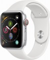 Apple - Apple Watch Series 4 (GPS + Cellular), 44mm Silver Aluminum Case with White Sport Band - Silver Aluminum