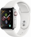 Apple - Apple Watch Series 4 (GPS + Cellular), 40mm Stainless Steel Case with White Sport Band - Stainless Steel