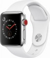 SharePrint Apple - Apple Watch Series 3 (GPS + Cellular), 38mm Stainless Steel Case with Soft White Sport Band - Stainless Steel