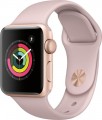 Apple - Geek Squad Certified Refurbished Apple Watch Series 3 (GPS), 38mm Gold Aluminum Case with Pink Sand Sport Band - Gold Aluminum