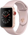 Apple - Apple Watch Series 3 (GPS + Cellular), 42mm Gold Aluminum Case with Pink Sand Sport Band - Gold Aluminum