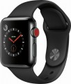 Apple - Geek Squad Certified Refurbished Apple Watch Series 3 (GPS + Cellular), 38mm with Black Sport Band - Space Black Stainless Steel